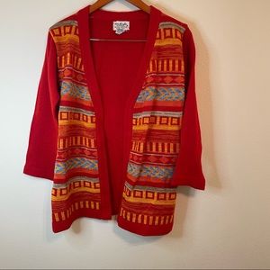 100% Acrylic Aztec Print Open Front Cardigan
